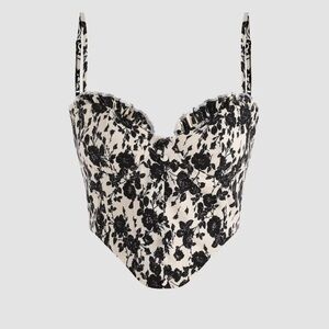 Cider Black and White Floral Crop Top